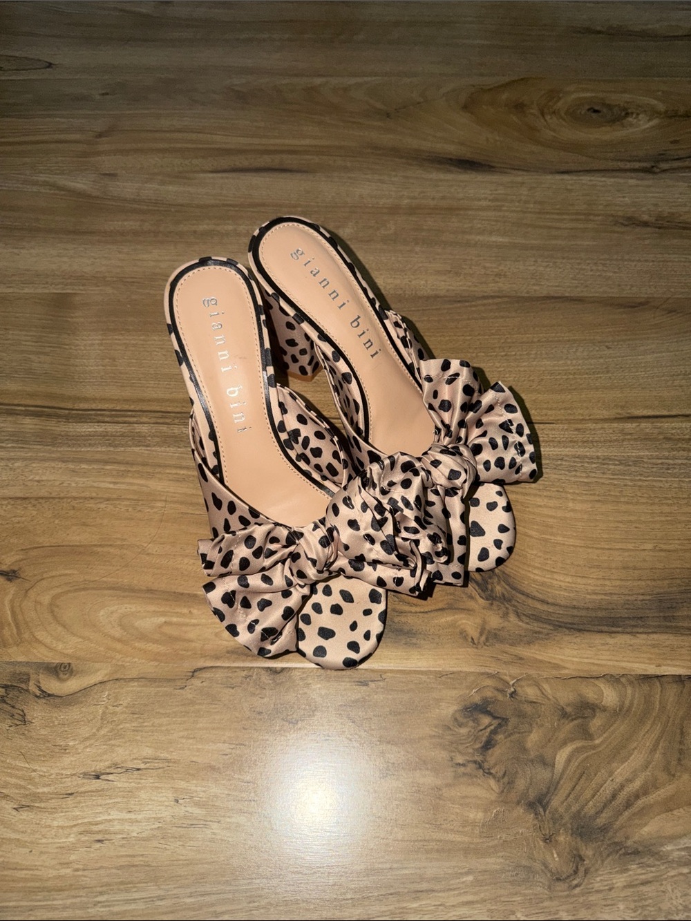 Gianni Bini Blush Pink Polka Dot Bow Mules